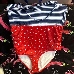 Red and Blue Striped Star One Piece Swimsuit
